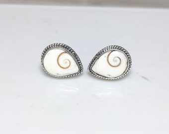Shiva Eye Stud Earrings: Natural Shell, 925 Sterling Silver