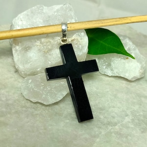 Zwarte onyx kruishanger, 925 zilveren kruisketting, heilige kruishanger, zwarte onyx kruisketting, religieuze sieraden, kerstuitverkoop