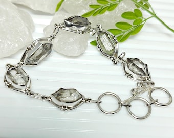 Herkimer Diamond Sterling Silver Bracelet: Natural Quartz Crystal Link
