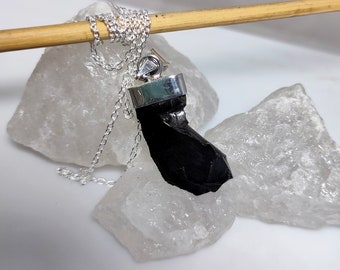 Elite Shungite Pendant, 925 Sterling Silver, Raw Carbon Tektite