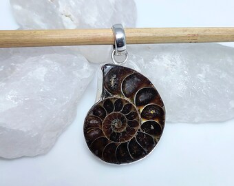 Ammonite Pendant, Ammonite Necklace, Ammonite Fossil Pendant, Natural Ammonite, 925 Silver Pendant, Fossil Ammonite, Christmas Sale