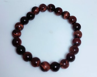 Red Tiger Eye Bracelet: Natural Gemstone Healing Crystal Stretch Bracelet