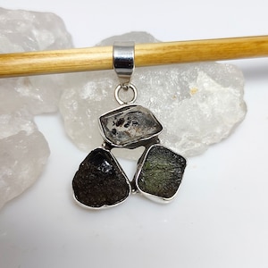 Moldavite, Agni Manitite, Herkimer Diamond Pendant, 925 Silver Pendant, Natural Moldavite Pendant, Pearl of the Divine Fire, Sale