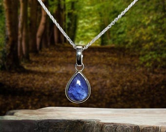 Natuurlijke tanzaniet sterlingzilveren hanger, tanzaniet druppelketting