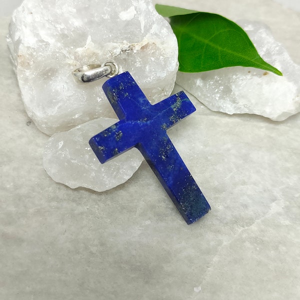 Pendentif croix en lapis lazuli, collier croix en lapis, pendentif en argent 925, croix en lapis bleu, bijoux en lapis spirituels, soldes de Noël