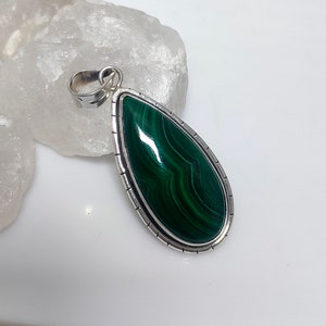 Malachite Pendant, Malachite Necklace, 925 Silver Pendant, Malachite Cabochon, Natural Malachite Jewelry, Green Malachite, Sale