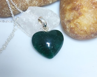 Grüner Aventurin Herz Anhänger: 925 Sterling Silber Halskette