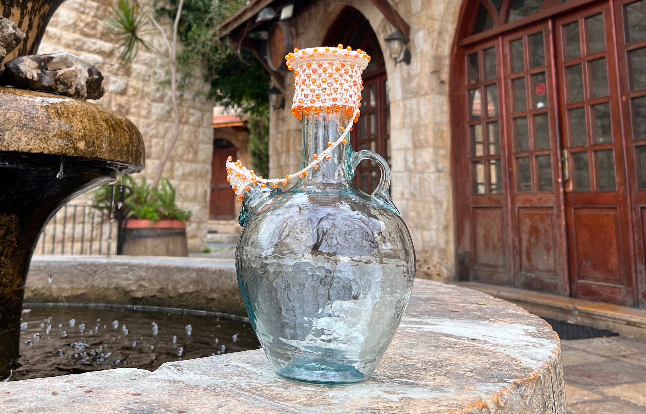 1.5L Libanais Traditionnel Jug d'eau en Verre Recyclé | Ibrik ????? Pichet Fait à La Main Housse de 