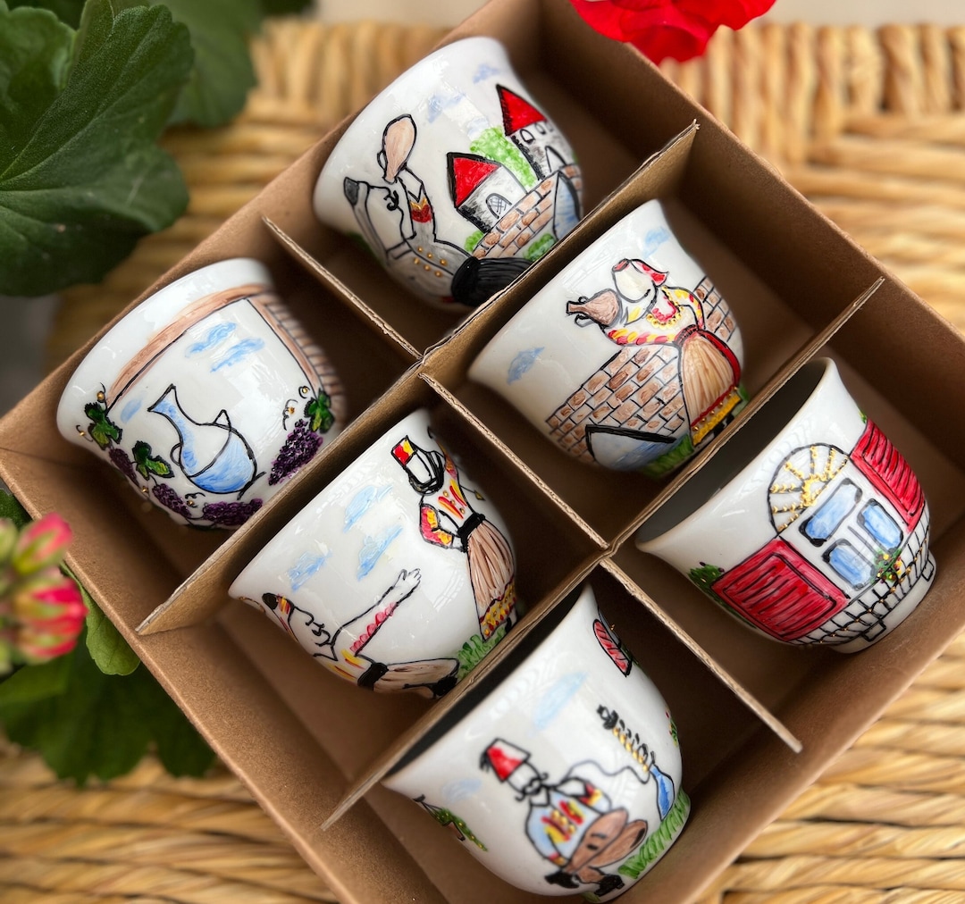 Handpainted Lebanese Coffee Cups Lebanon Heritage Chaffe Etsy