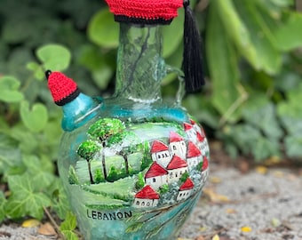 Traditional Lebanese Recycled Glass Water Jug | Carafe Traditionnelle Libanaise |إبريق مياه | Free Crochet Cover | Gift From Lebanon