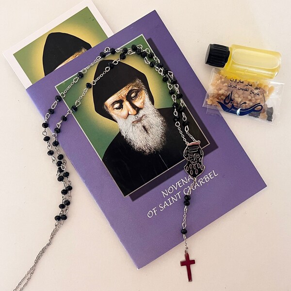 St Charbel Rosary Necklace | Sharbel Makhlouf Rosary Chaplet | Novena booklet, Oil, Incense Saint Charbel of Lebanon Annaya | مار شربل
