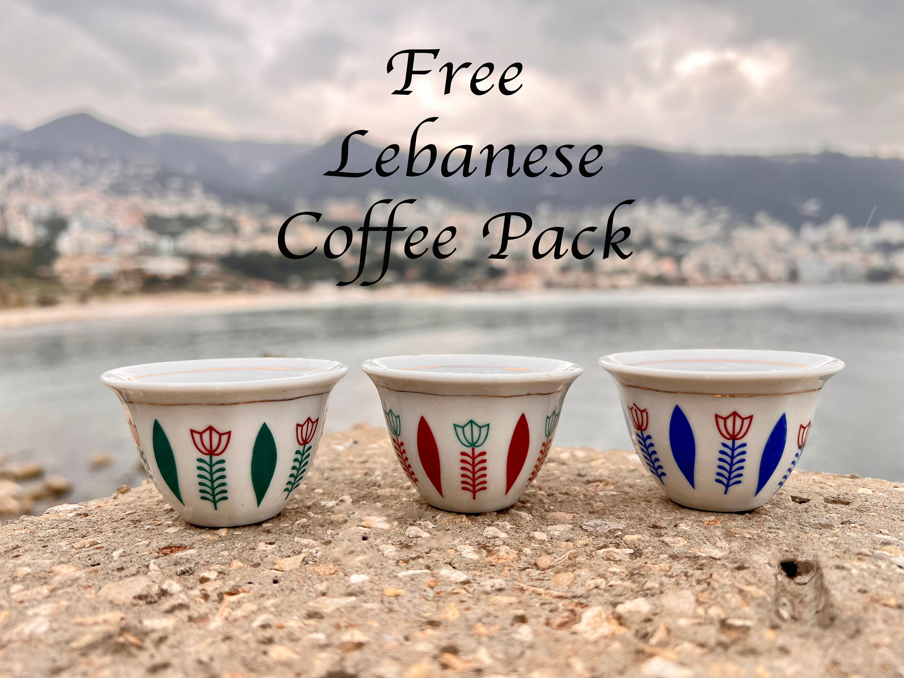 Set de Café Traditionnel Libanais | Pack Gratuit| Café avec et Sans Cardamome Tasses à Expresso Arab