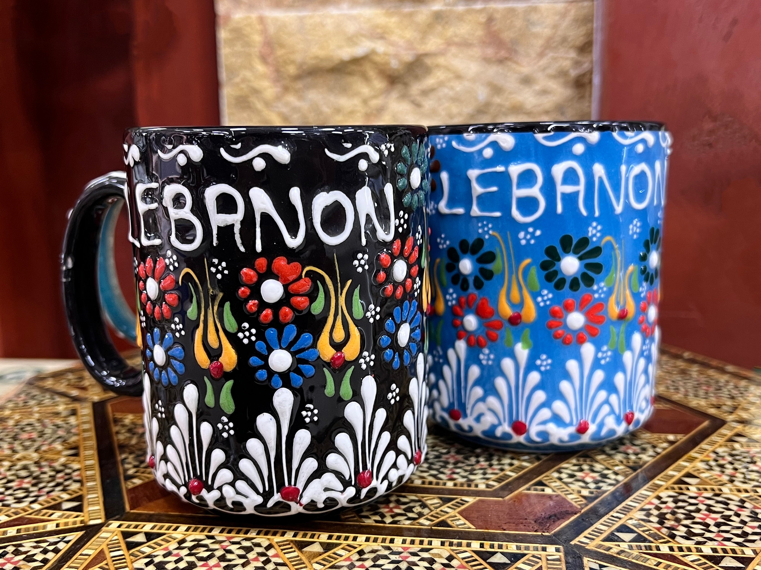 Ensemble de 2 Tasses en Céramique Orientale Peintes à La Main | Tasse Café Au Liban Tasse Thé Libana