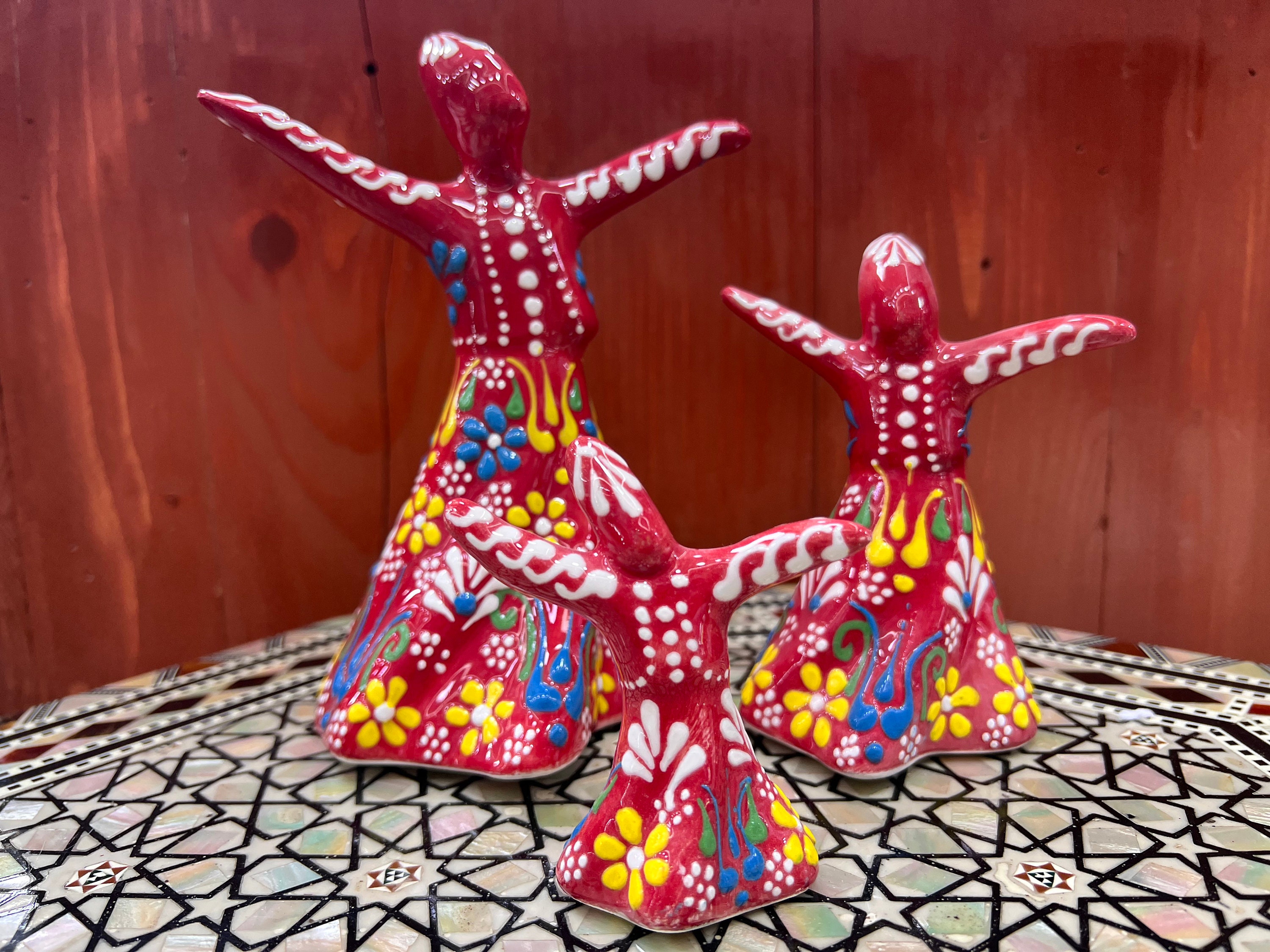 Ensemble de 3 Figurines en Céramique Derviche Tourbillonnante Faites à La Main | Derviches Rumi Pein