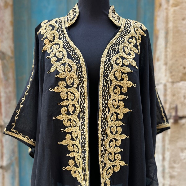 Cape orientale ouverte brodée | Abaya à encolure haute | Abaya du Ramadan | Kimono femme arabe | Robe arabe