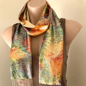 Vintage Italian Lurex Scarf: Bohemian Gold Paisley with Glass Bead Fringe