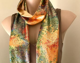 Vintage Italian Lurex Scarf: Bohemian Gold Paisley with Glass Bead Fringe