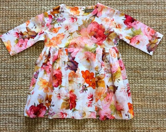 Floral Watercolour Baby Tunic Dress: Vintage Linen Cotton, 3-4 Years