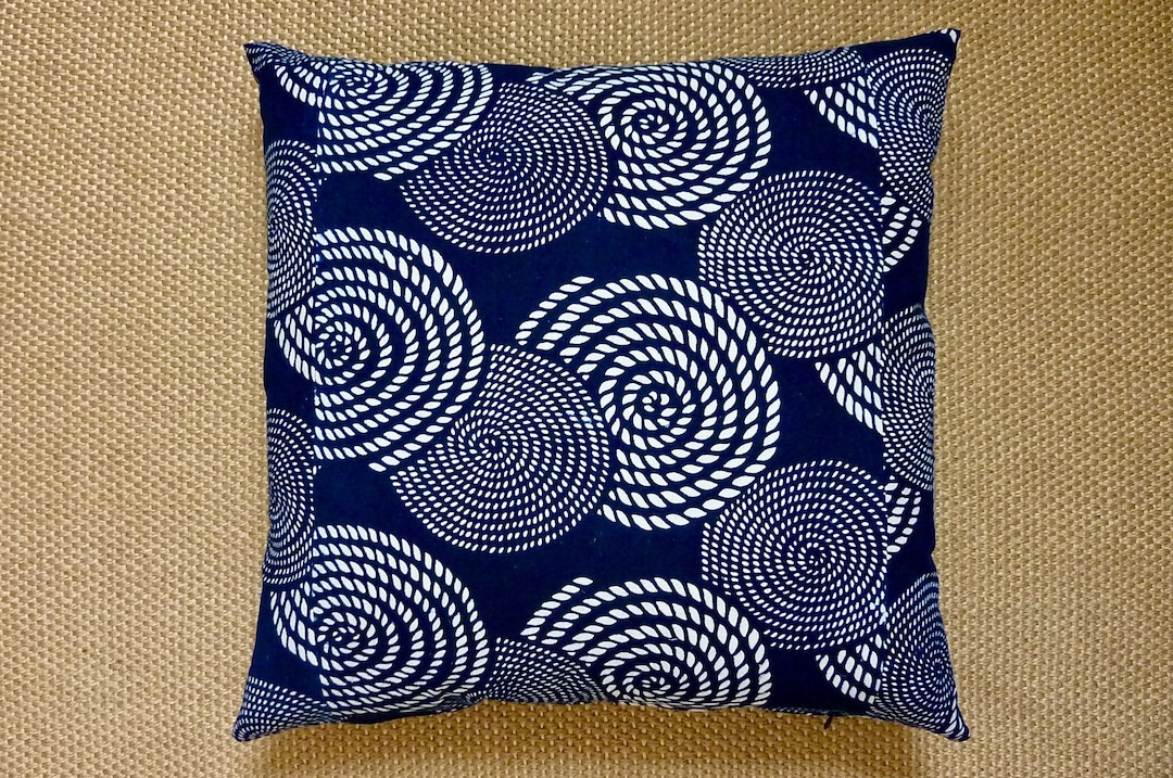 Nautical Rope Spiral Cushion Cover: Indigo Blue Vintage Kimono Fabric ...