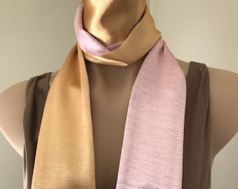 Gold & Pink Satin 70s Skinny Dress Scarf Beaded Glass Tassle Fringe Trim