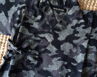 Black & Grey Camo Japanese Jinbei Baby's Jacket + Bloomers Set Kimono Style Outfit LAST ONE