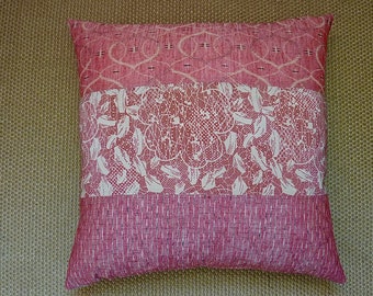 Red Floral Kimono Silk Cushion Cover: Vintage Japanese Fabric Pillow