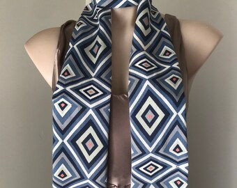 Vintage Kimono Silk Scarf: Geometric Art Deco Beaded Fringe