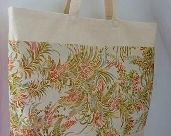 Oversized Canvas Tote Bag: Vintage Kimono Silk Floral, Pink Damask