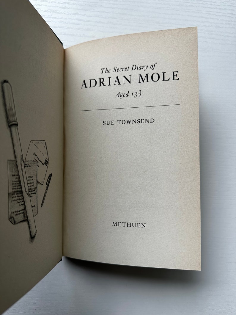 FIRST EDITION 1982 The Secret Diary of Adrian Mole Aged 13 3/4 by Sue Townsend. Published by Methuen. Complete with Dust Jacket. Near Fine. image 6