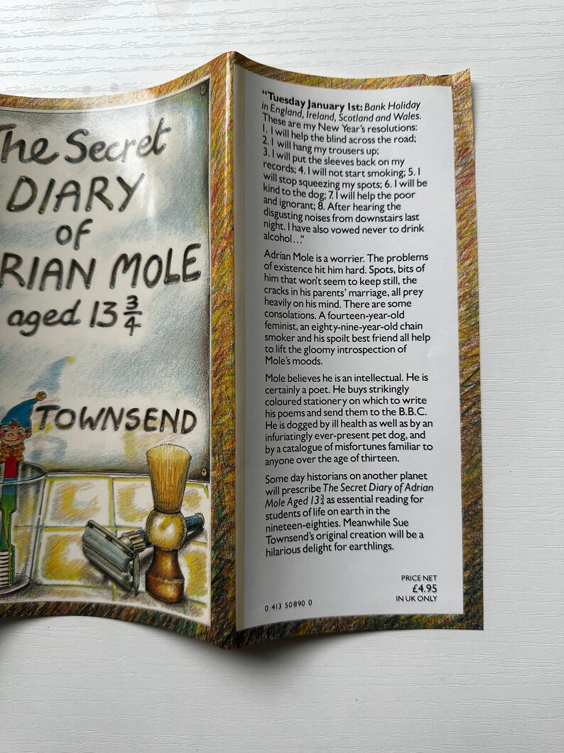 FIRST EDITION 1982 The Secret Diary of Adrian Mole Aged 13 3/4 by Sue Townsend. Published by Methuen. Complete with Dust Jacket. Near Fine. image 3