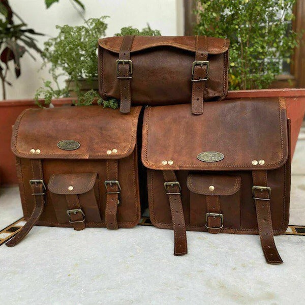 Messenger Leather Motorcycle accessories Leather Saddlebags Motorcycle Pouch Two Bags Panniers Saddle Bags For Sportscasters Gifts For Men