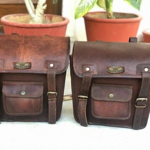SET of Motorcycle bike pannier Goat Leather 2 Bags Side Motorbike Saddlebags Panniers Saddle 2 Bags