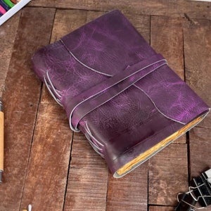 Unique bound purple leather journal deckle Edge paper handmade vintage office notebook written notepad vintage book best anniversary gifts.