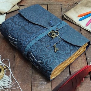 New beautiful Blue Leather journals, Notebook Or Sketchbook Vintage Antique Deckle Paper, Book Of shadows, leather Gift for Men & Women 8x6