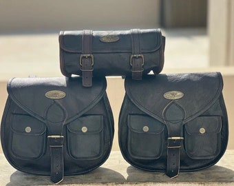 SET of Black Leather Motorcycle Saddle Bag 3 Side Panniers Luggage Saddlebags Tool Bags