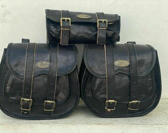 SET di nuova pelle nera moto Combo sella 3 borse bisaccia bagagli 3 borsa laterale bici borse laterali borsa moto in pelle bici