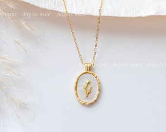 Sterling Silver Mother of Pearl Pendant Necklace; Gold Plated Pearl Shell Floral Necklace;Layering Necklace; Delicate Necklace