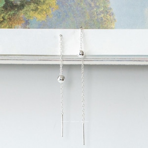 925 Sterling Silber Kugel Threader Ohrringe, Minimalist Kettentropfen Schmuck