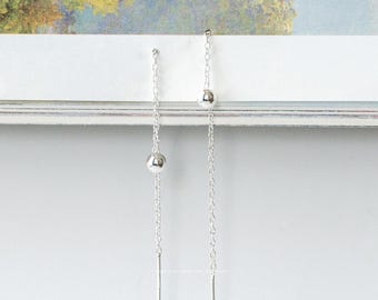 925 Sterling Silver Ball Threader Earrings, Minimalist Chain Drop Jewelry