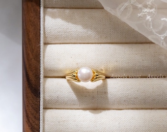 Bague en argent sterling plaqué or avec perles d'eau douce : taille réglable 5-7