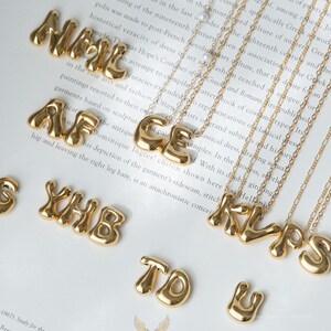 Bubble Letter Necklace; Gold Initial Necklace; Personalized Necklace; Name Necklace; Chunky Letter Necklace; Everyday Necklace