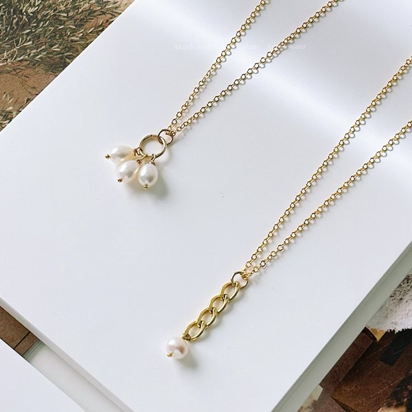 Gold Filled Pearl Necklace;Circlet Pearl Necklace; Pearl Drop Necklace;Dainty Pearl Necklace; Pearl Charm Necklace; Christmas Gift For Her