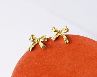 Gold Bow Studs; Ribbon Knot Earrings; Dainty Bow Earrings; Everyday Earrings; Cute Earrings