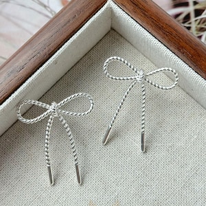 Silver Bow Earrings; Silver Ribbon Earrings; Twisted Rope Knot Studs; Bow Jewelry; Minimalist Earrings; Fun Earrings; Earrings For Her