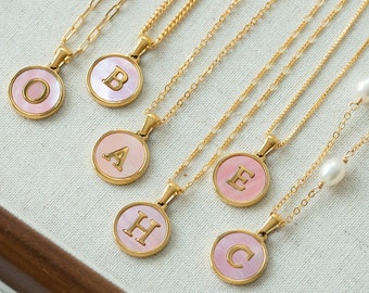 Personalized Initial Necklace, Gold Initial Necklace, Mother of Pearl Pendant, Custom Name Necklace, Personalized Jewelry Gift
