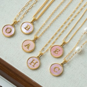 Gold Filled Initial Halskette; Rosa Perlmutt-Buchstabe-Halskette; Gold personalisierte Halskette; Weihnachtsgeschenk für Sie