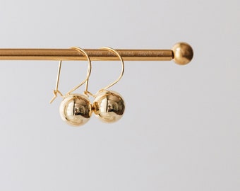 Gold Ball Drop Earrings, Dainty Wire Hook Dangle Earrings, Minimalist Gold Earrings, Gold Sphere Earrings