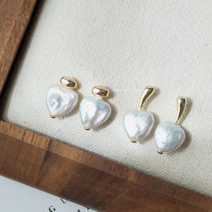 Heart Pearl Stud Earrings: Baroque Freshwater Pearls, Sterling Silver