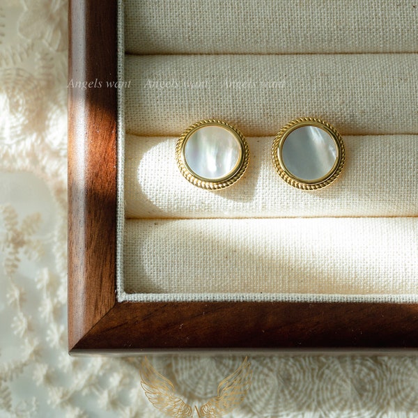 Shell Stud Earrings; Mother of Pearl Earrings; Gold Plated Shell Earrings; Classy Pearl Earrings; Silver Fun Earrings