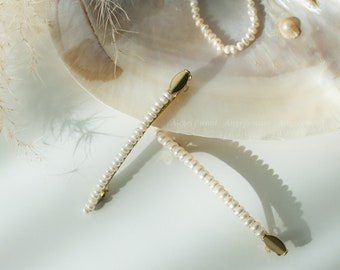 Freshwater Pearl Barrette;Handmade Natural Pearl Hair Clip; Gold  Pearl Hair Accessory;Wedding Hair Jewelry